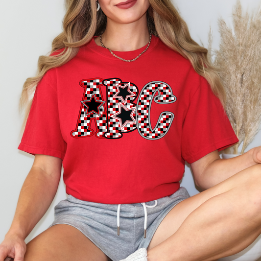 Red White and Grey Outlined Checkered Star Alpha Full Color DTF Transfer