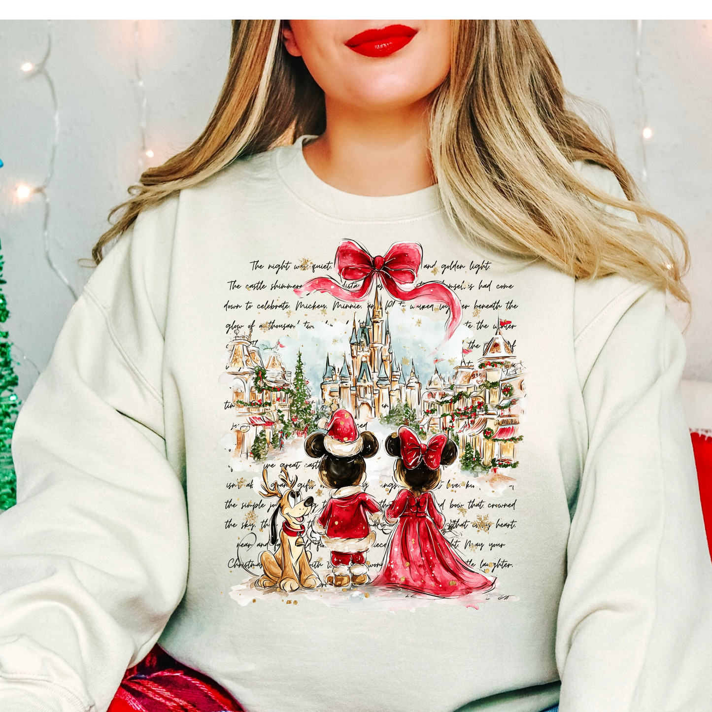 Christmas Mickey Minnie Looking At Castle Full Color DTF Transfer