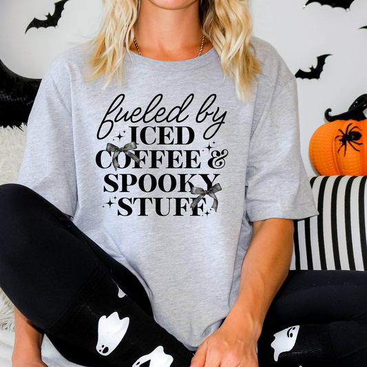 Fueled By Iced Coffe and Spooky Stuff Full Color DTF Transfer
