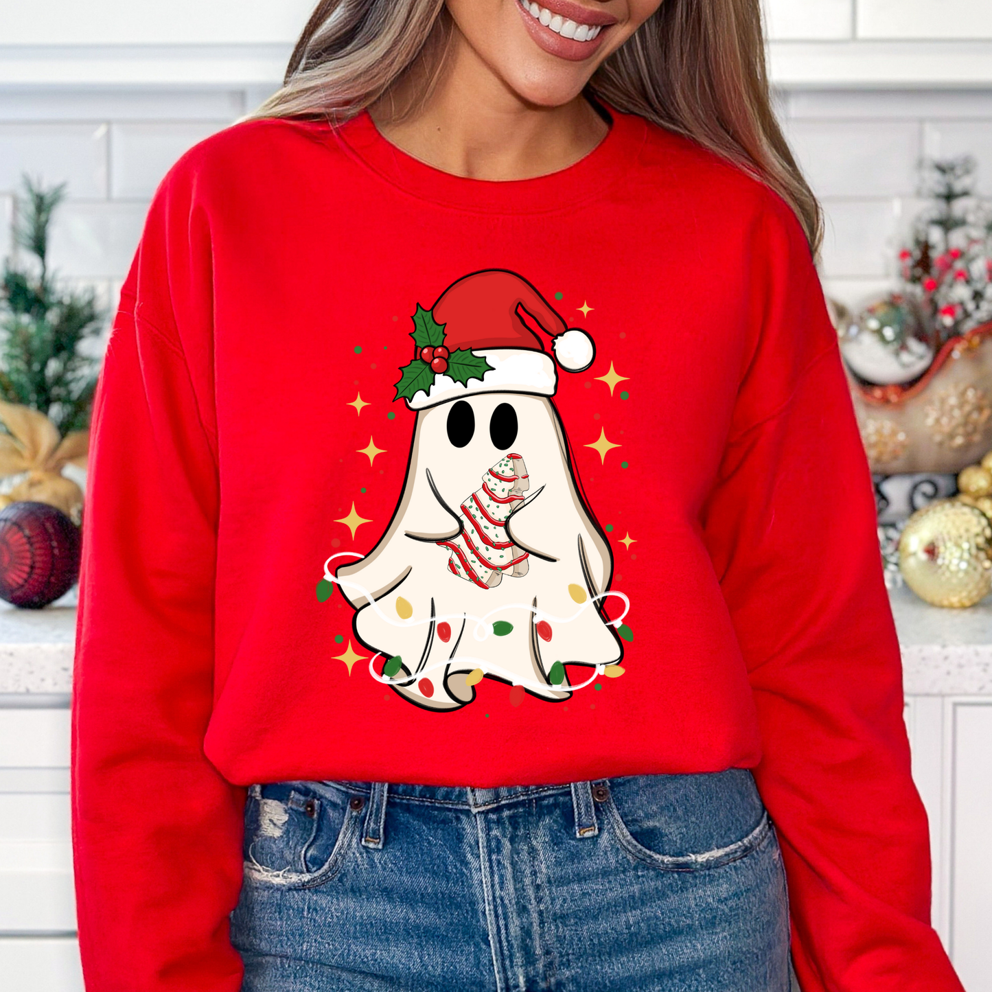 Christmas Ghost w/ Christmas Cake Full Color DTF Transfer