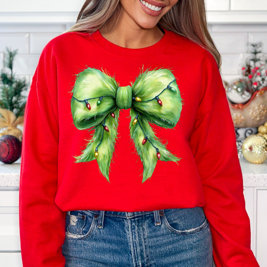 Grinch Fur Bow Full Color DTF Transfer