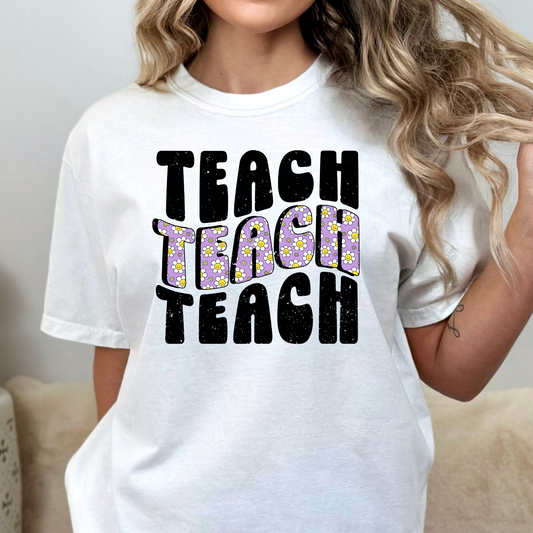 Teach (Repeat) w/Purple Floral Letters Full Color DTF Transfer