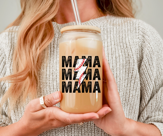 Mama (Repeat) Baseball Lightning Bolt UV DTF Transfer