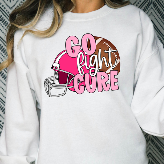 Go Fight Cure (Football w/Helmet) Breast Cancer Full Color DTF Transfers