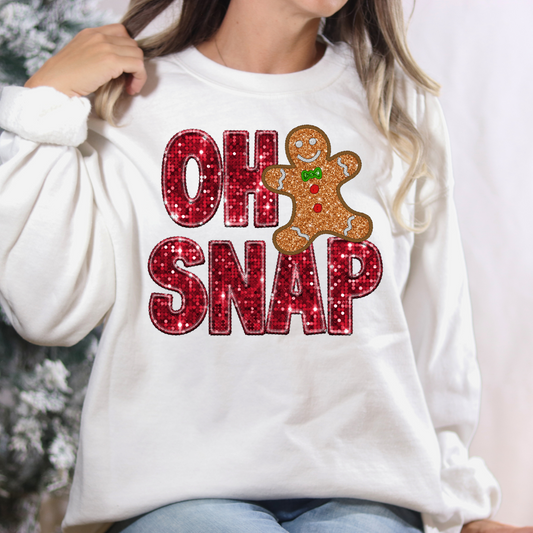 Oh Snap Gingerbread Man (Faux Sequin and Embroidery) Full Color DTF Transfer