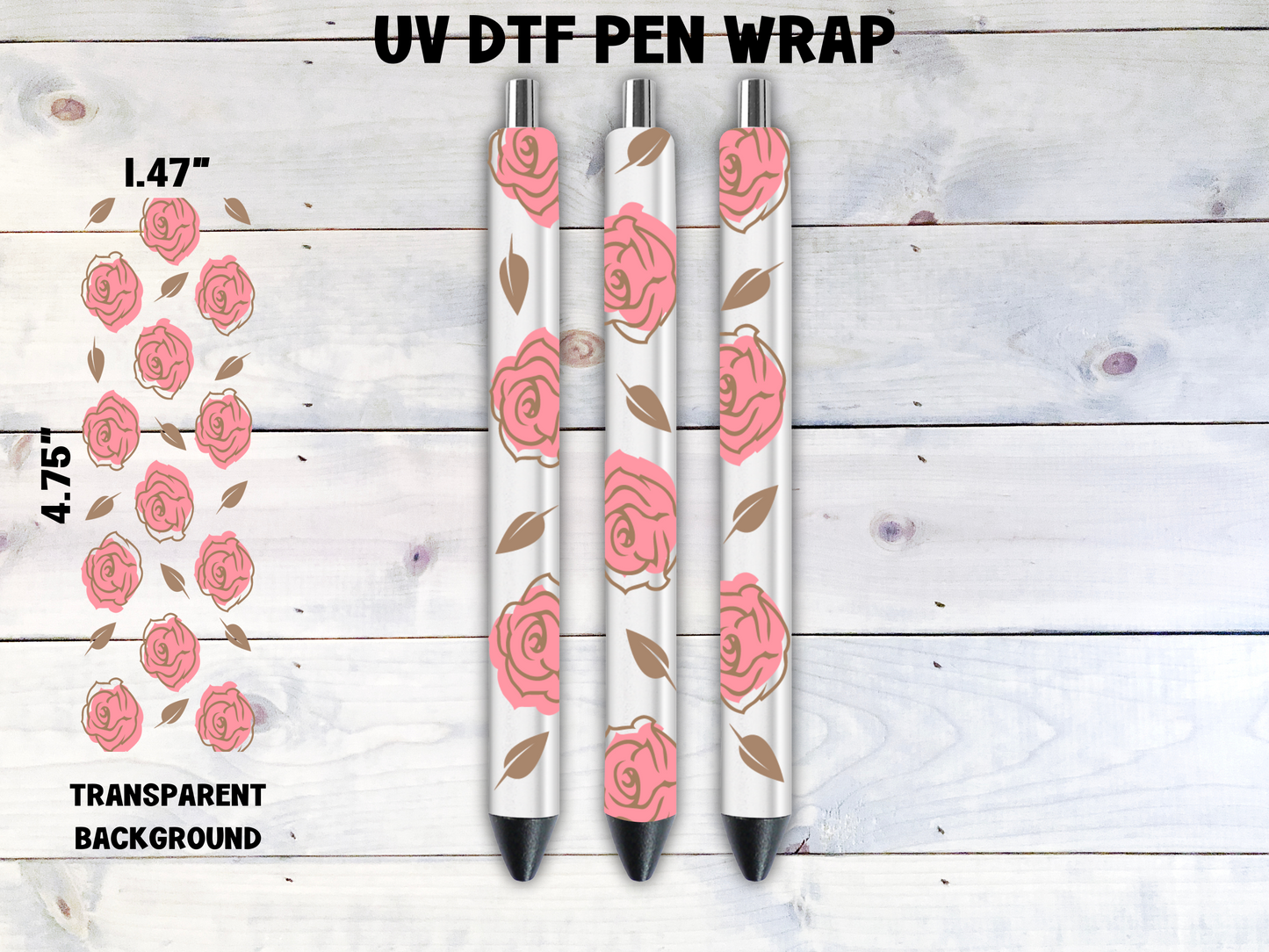 Roses w/Brown Leaves UV DTF Pen Wrap Transfer