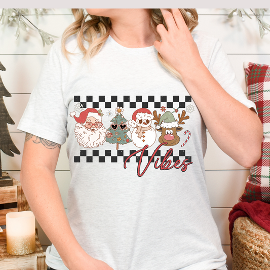 Christmas Vibes (Checkered Boarder w/Characters) Full Color DTF Transfer