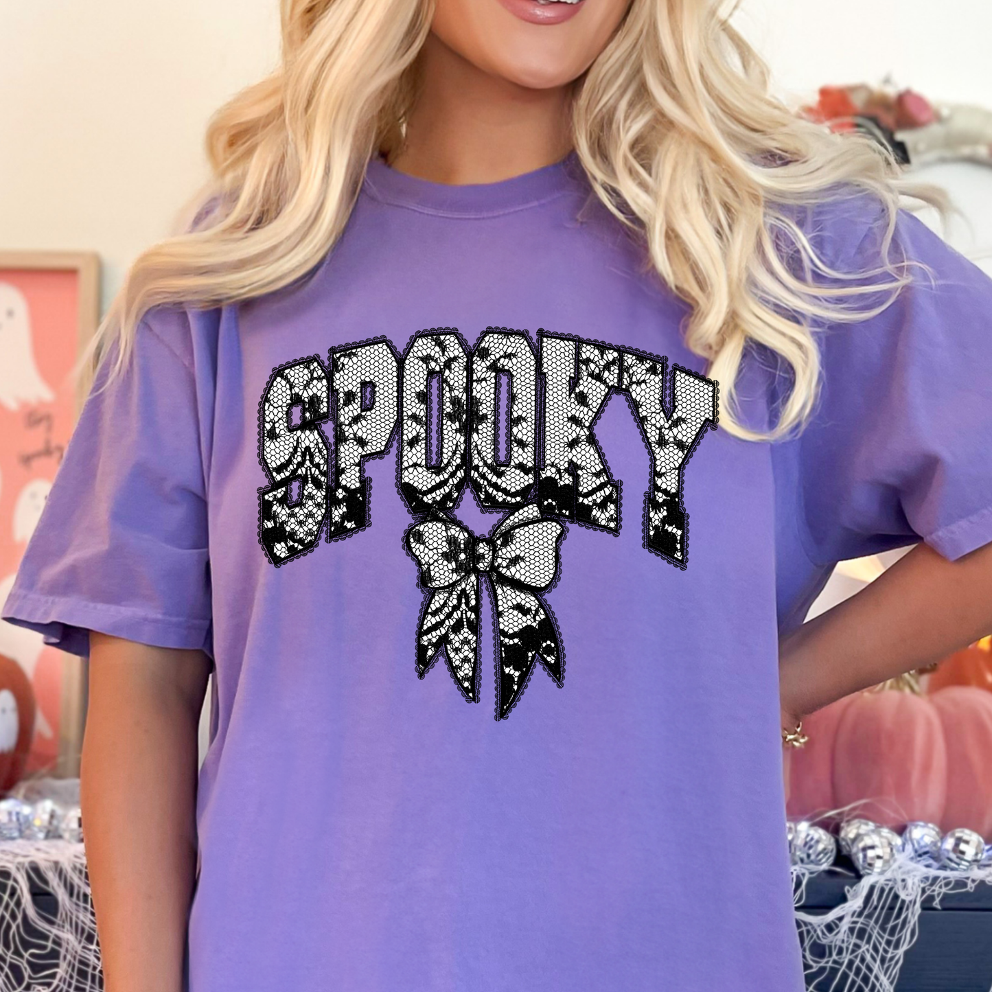Lace Spooky w/Bow Full Color DTF Transfer