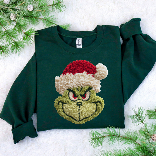 Grinch Head (Faux Sherpa) Full Color DTF Transfer