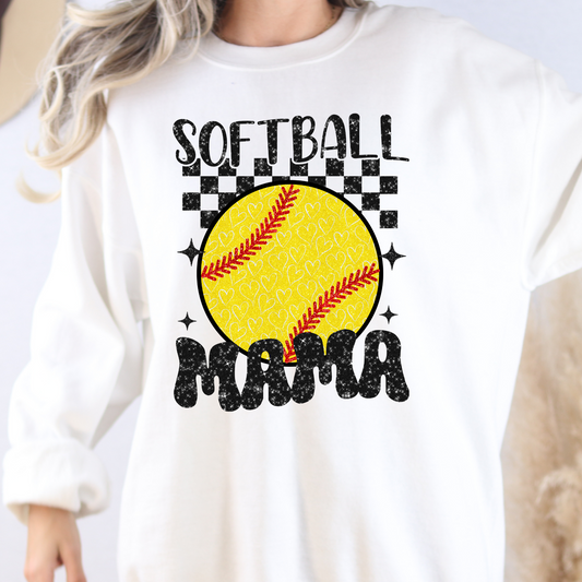 Softball Mama (Faux Glitter) Full Color DTF Transfer