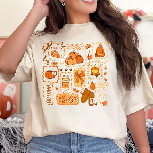 Fall Theme Stamp Collage Full Color DTF Transfer