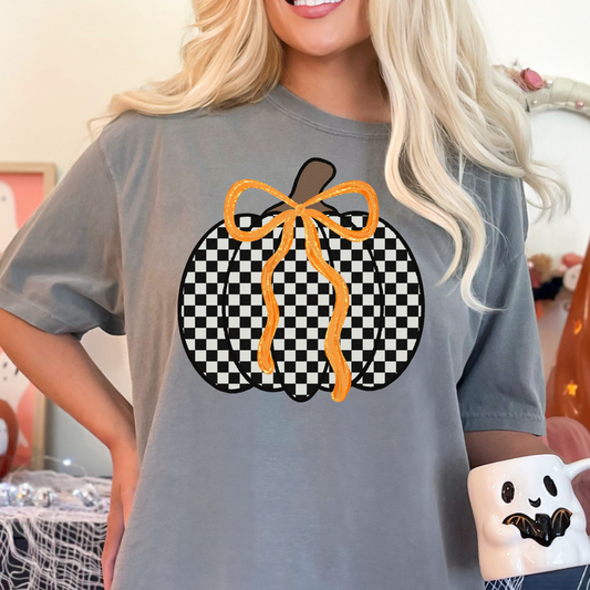 Checkered Pumpkin Full Color DTF Transfer
