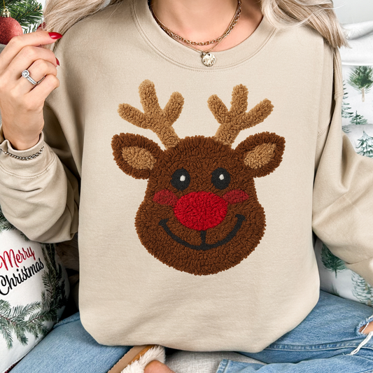 Reindeer Face (Faux Sherpa) Full Color DTF Transfer