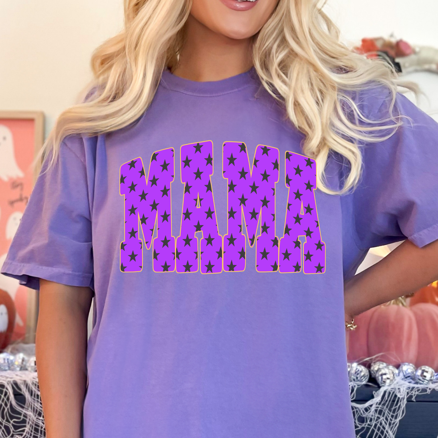 Mama Star (Purple w/Orange Outline) Full Color DTF Transfer