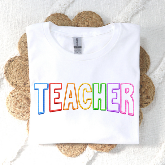 Teacher (Rainbow Color Faux Embroidery) Full Color DTF Transfer