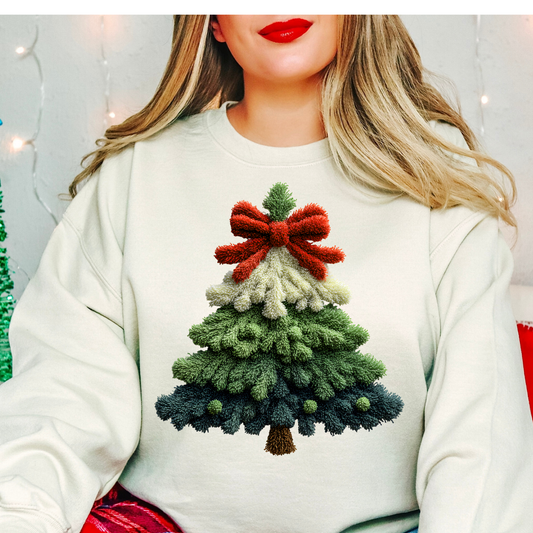 Christmas Tree with Red Bow (Faux Sherpa) Full Color DTF Transfer