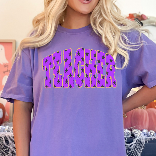 Teacher Star (Purple w/Orange Outline) Full Color DTF Transfer