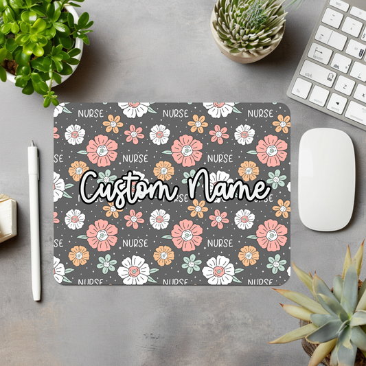 Floral Nurse Personalized Mouse Pad