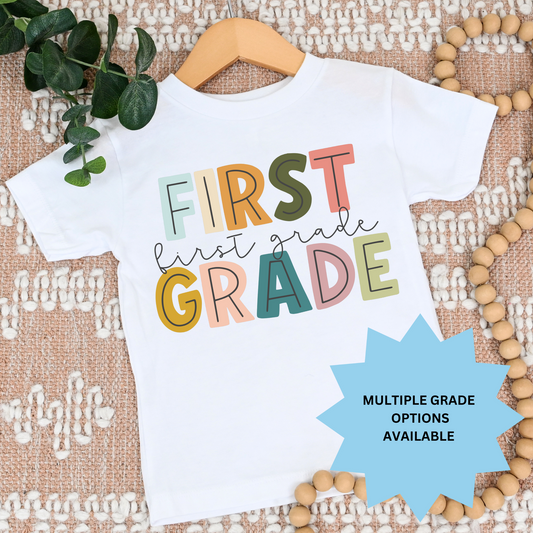 Grade w/ Muted Color Letters (MULTI GRADE OPTIONS) Checkered Back To School Full Color DTF Transfers