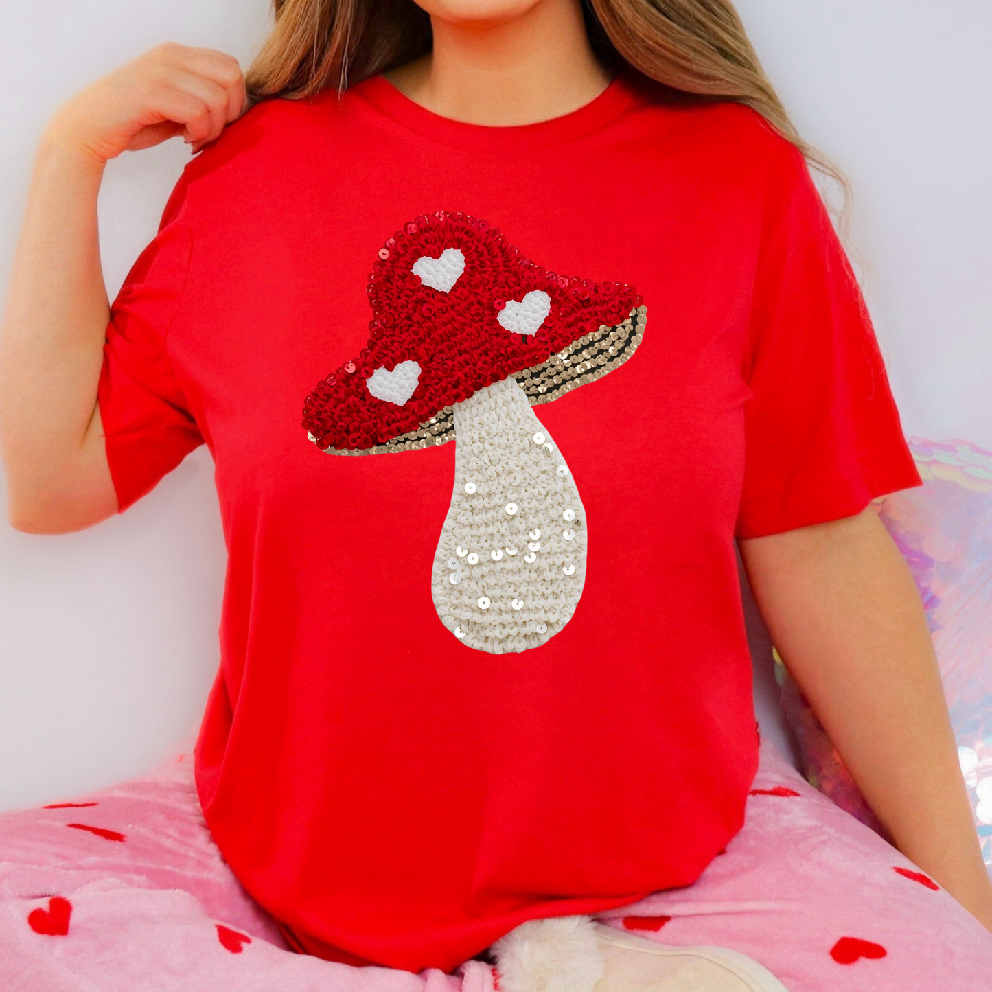 Valentine's Mushroom (Faux Sequin) Full Color DTF Transfer