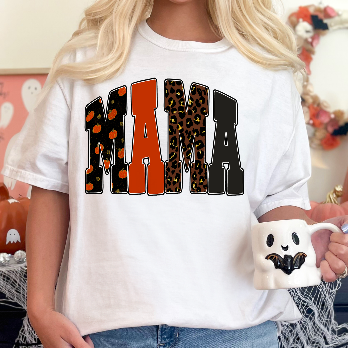 Mama Orange Pumpkin w/Leopard Full Color DTF Transfer