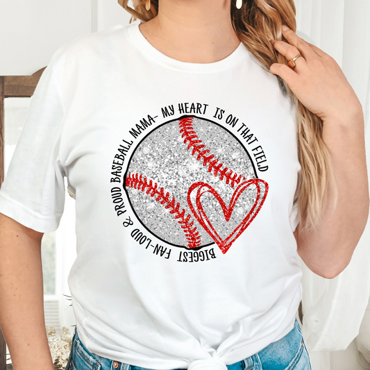 Biggest Fan - Loud and Proud Baseball Mama (Faux Glitter Baseball) Full Color DTF Transfer