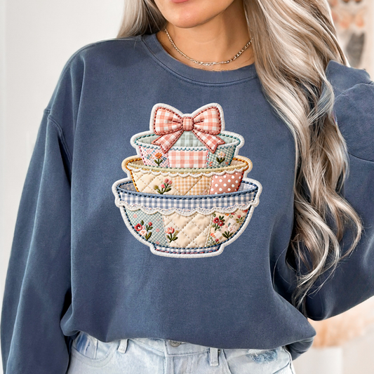 Patchwork Vintage Dishes Full Color DTF Transfer