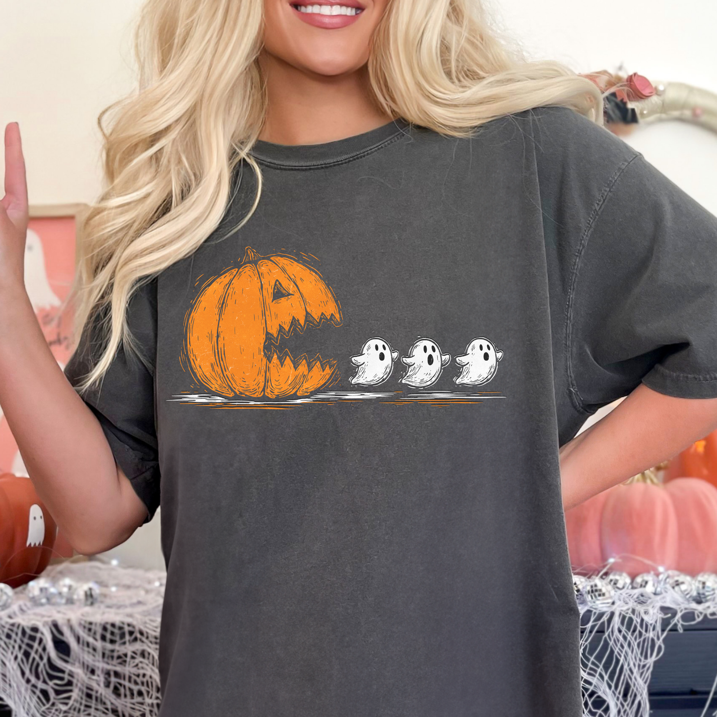 Pumpkin Ghost Pacman Full Color DTF Transfer