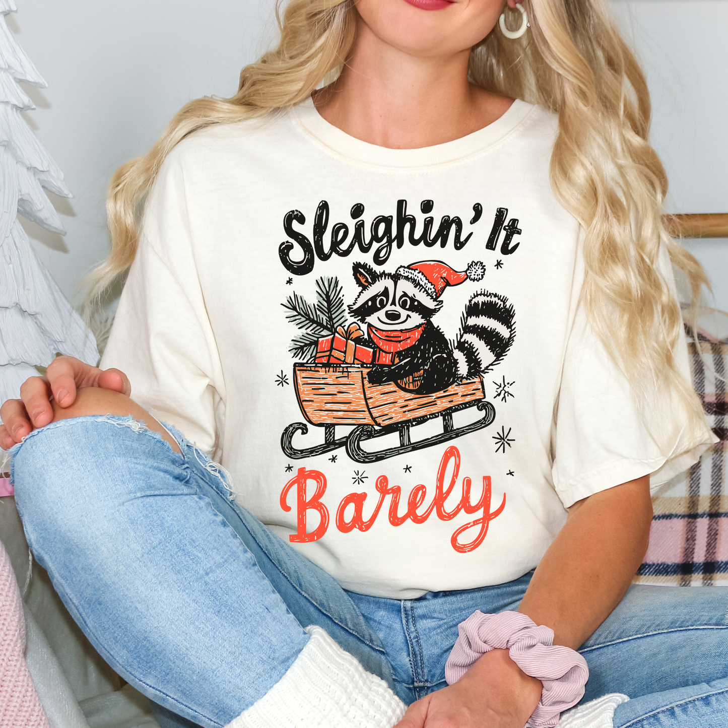 Sleighin It Barely (Raccoon) Full Color DTF Transfer