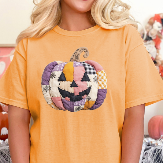 Faux Quilt Pumpkin Full Color DTF Transfer