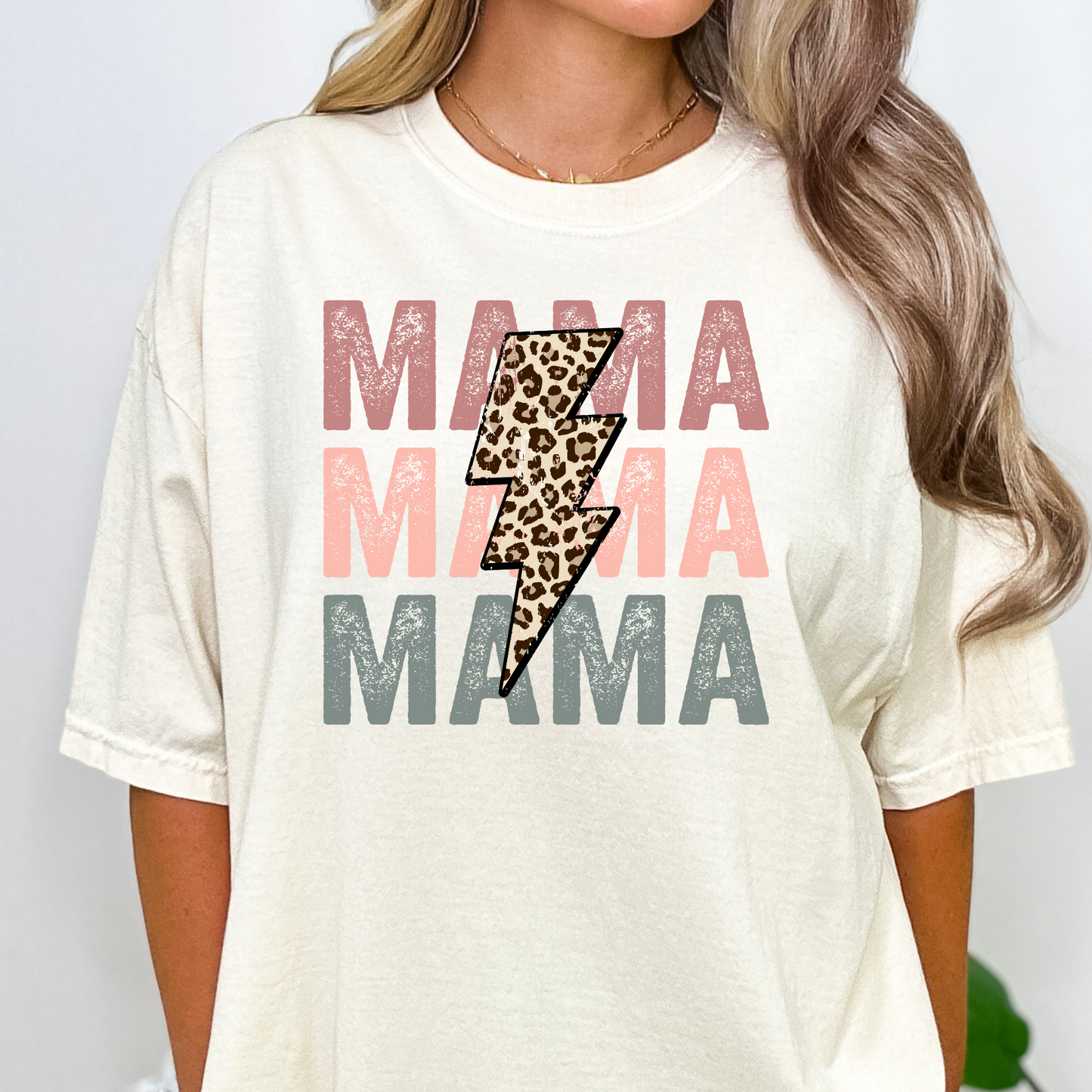 Mama (Repeat) w/Leopard Lightening Bolt Full Color DTF Transfer