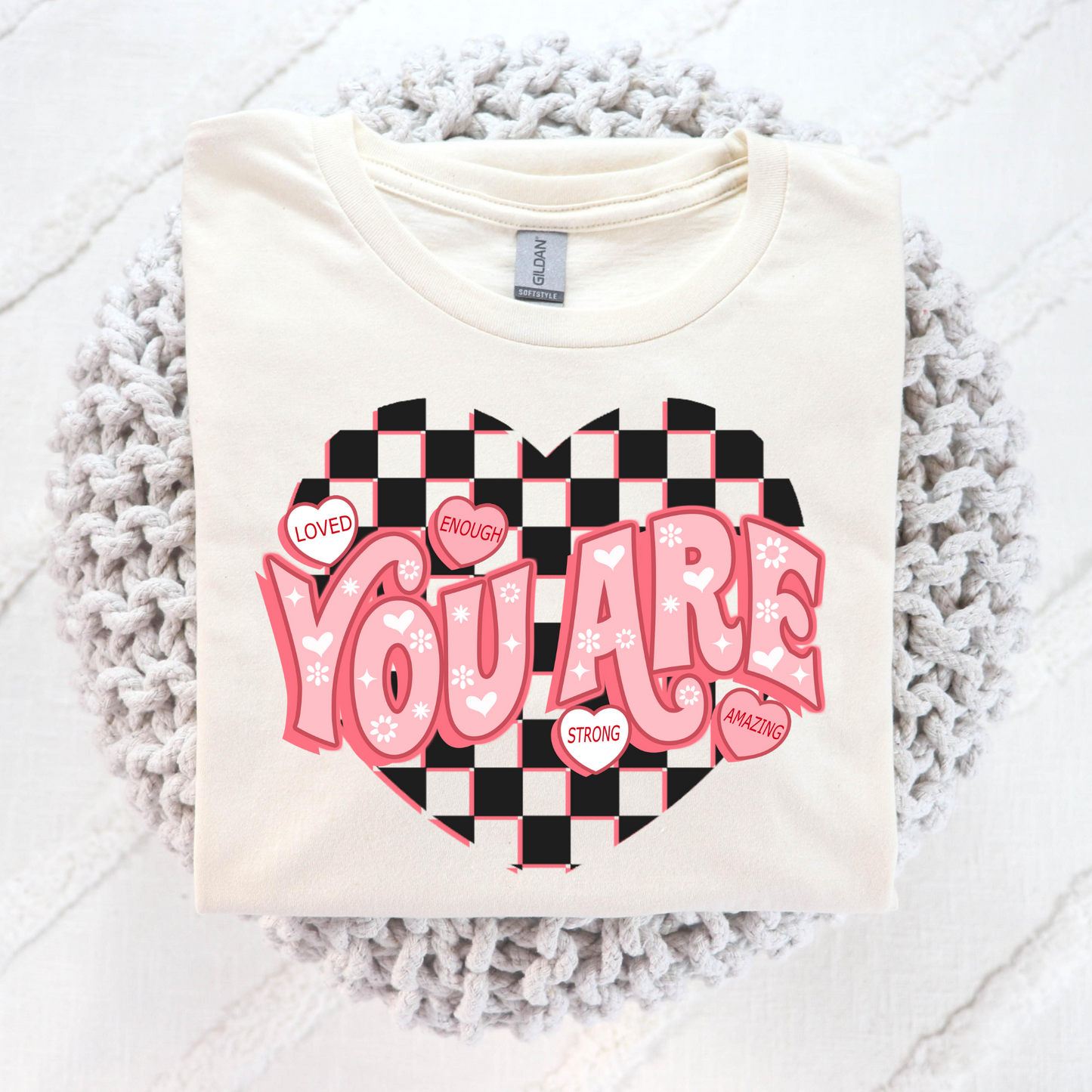 You Are Enough (Checkered Heart) Full Color DTF Transfers