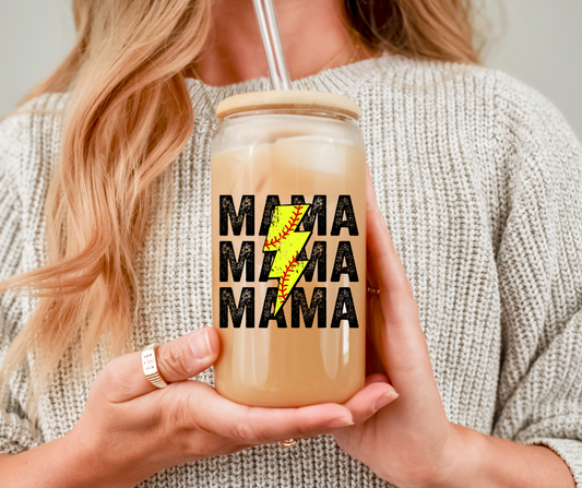 Mama (Repeat) Softball Lightning Bolt UV DTF Transfer