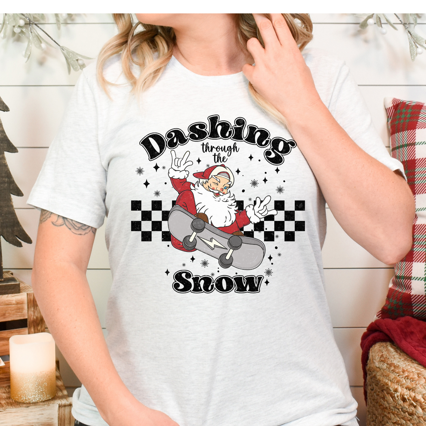 Dashing Through The Snow (Skate Boarding Santa) Full Color DTF Transfer