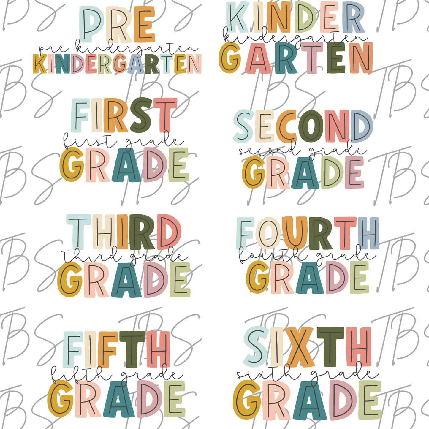 Grade w/ Muted Color Letters (MULTI GRADE OPTIONS) Checkered Back To School Full Color DTF Transfers