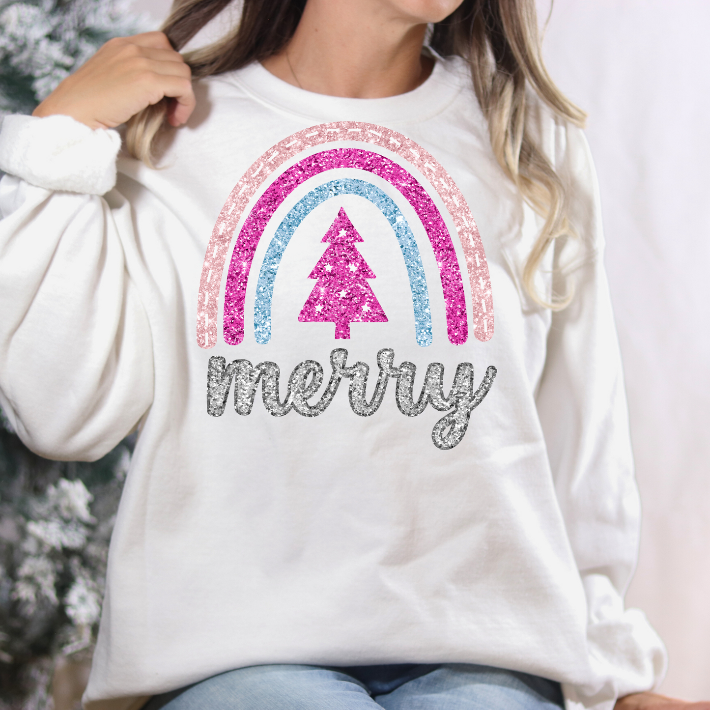 Pink Merry (Faux Glitter)Full Color DTF Transfer