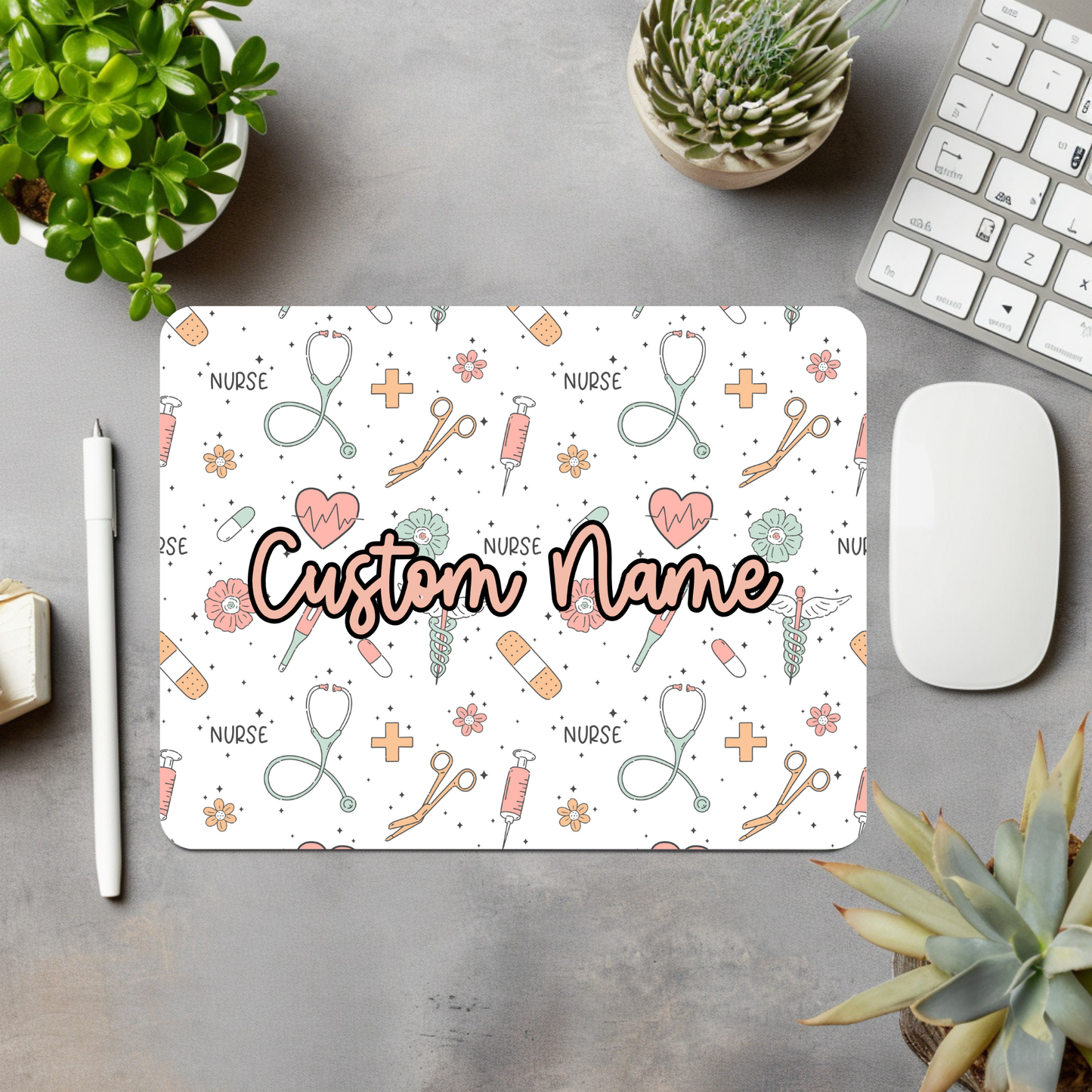 Nurse Icons #2 (White) Personalized Mouse Pad