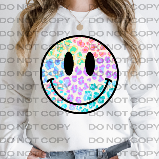 Rainbow Leopard Smiley Face Full Color DTF Transfer