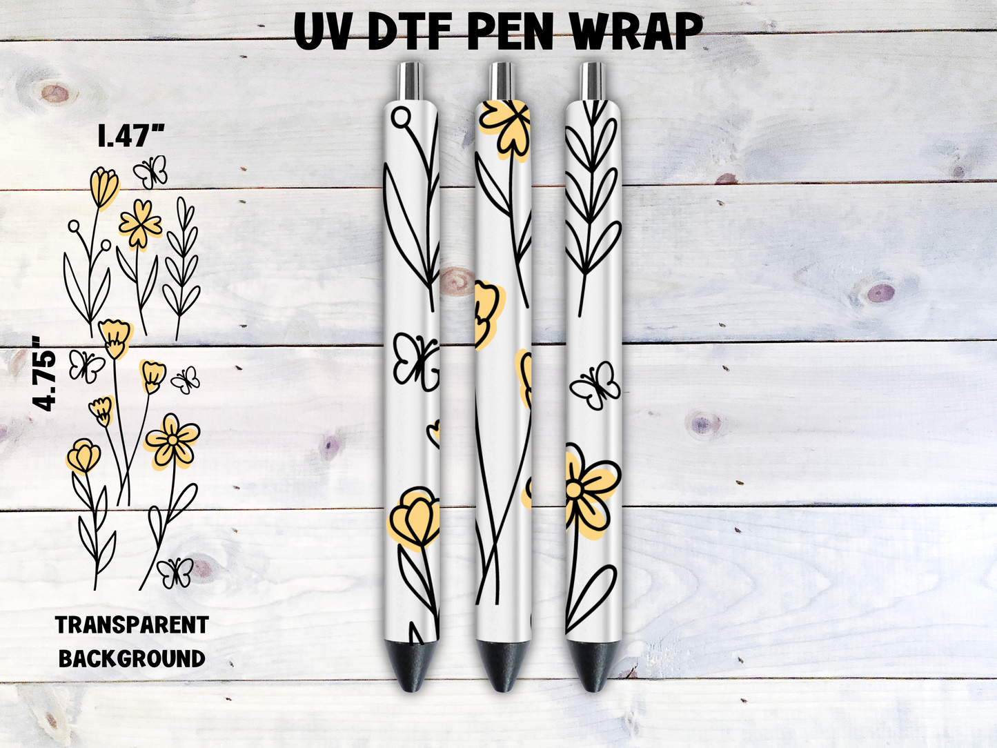 Flowers w/ Leaves and Butterflies UV DTF Pen Wrap Transfer