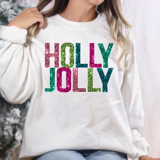 Holly Jolly (Faux Sequin) Full Color DTF Transfer