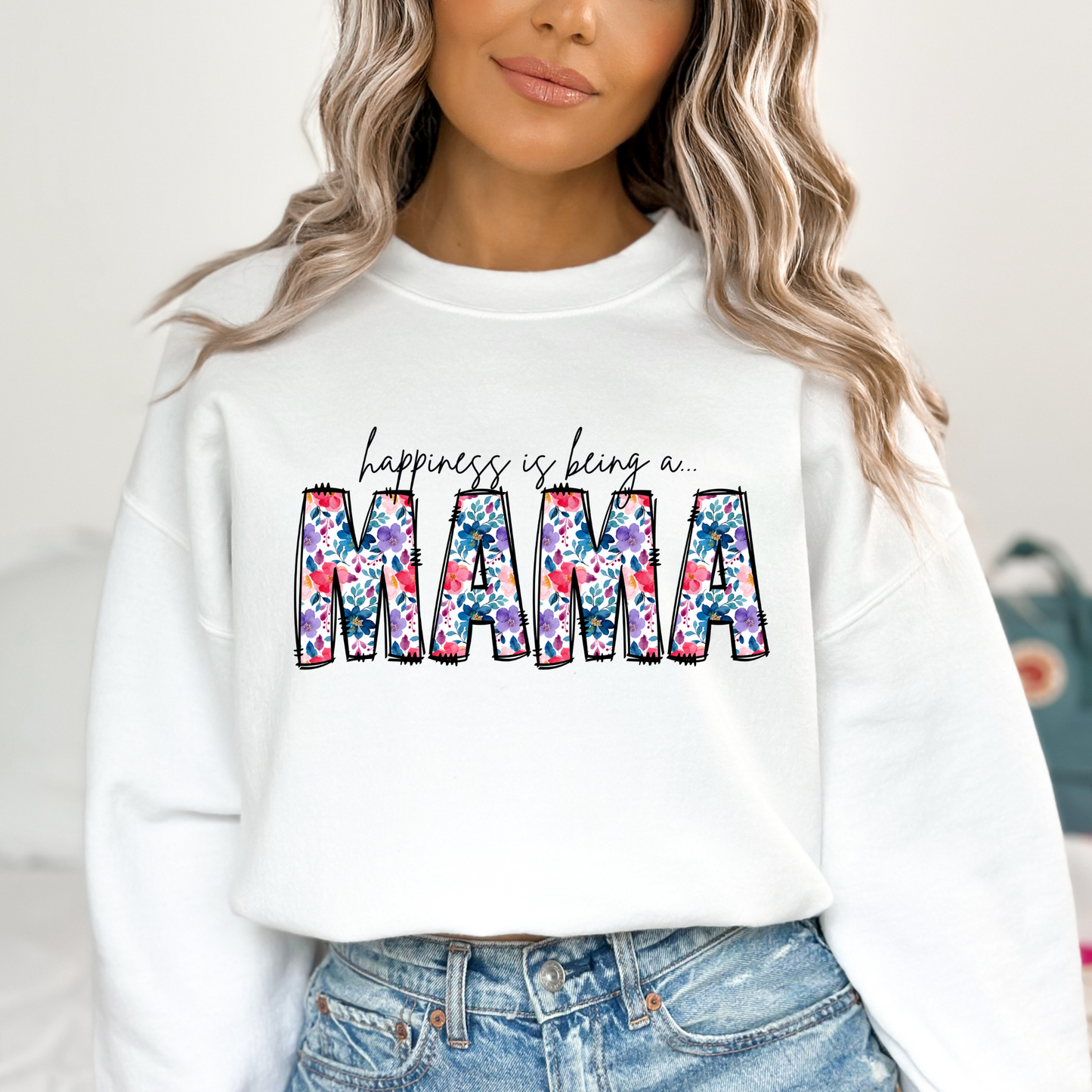 Happiness Is Being A... Mama (Purple Floral - CUSTOMIZABLE) Full Color DTF Transfer