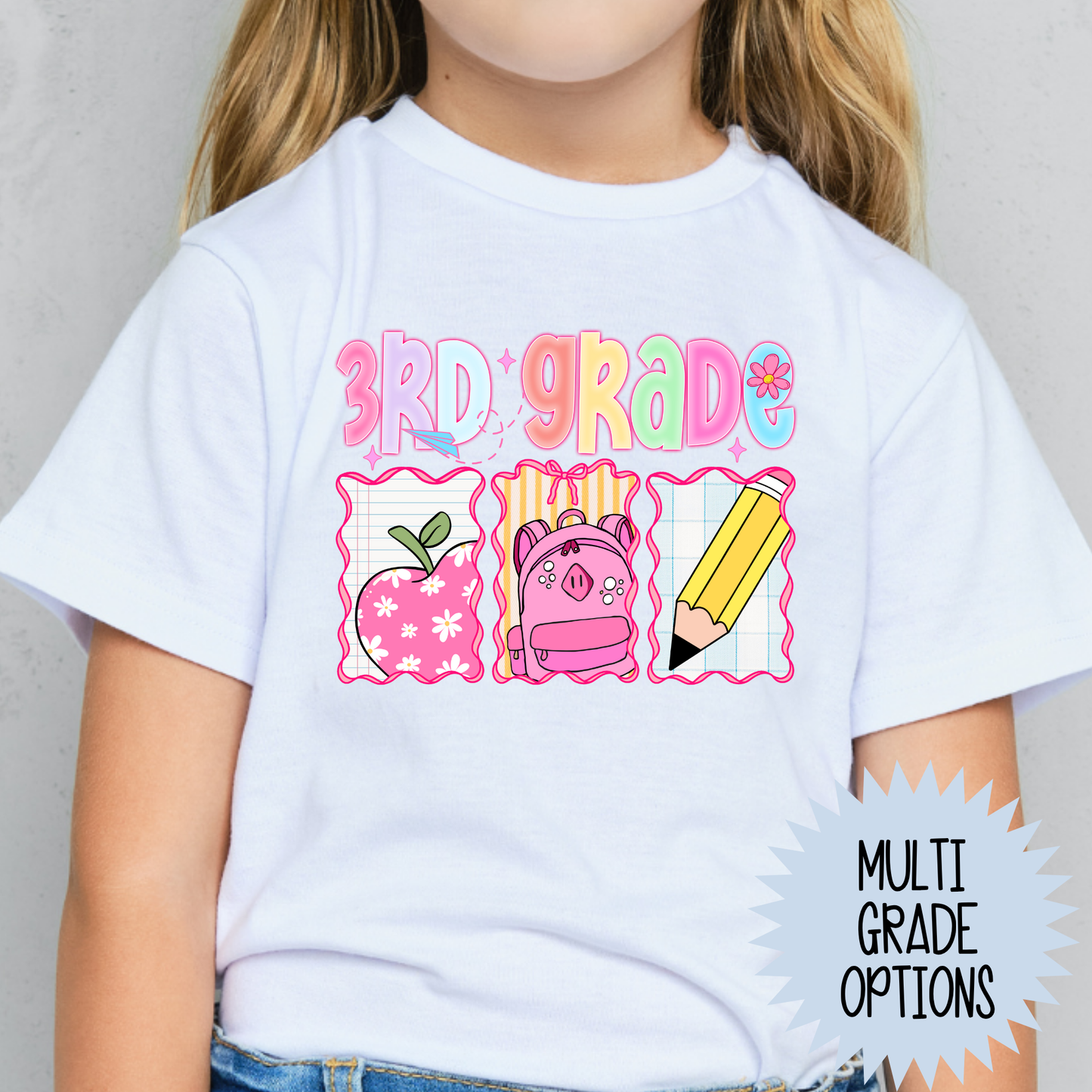 Grade w/3 School Pic Boxes (MULTI GRADE OPTIONS) Full Color DTF Transfer