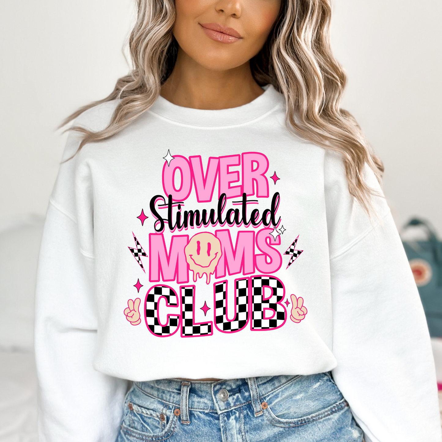 Over Stimulated Moms Club (Checkered/Pink) Full Color DTF Transfer