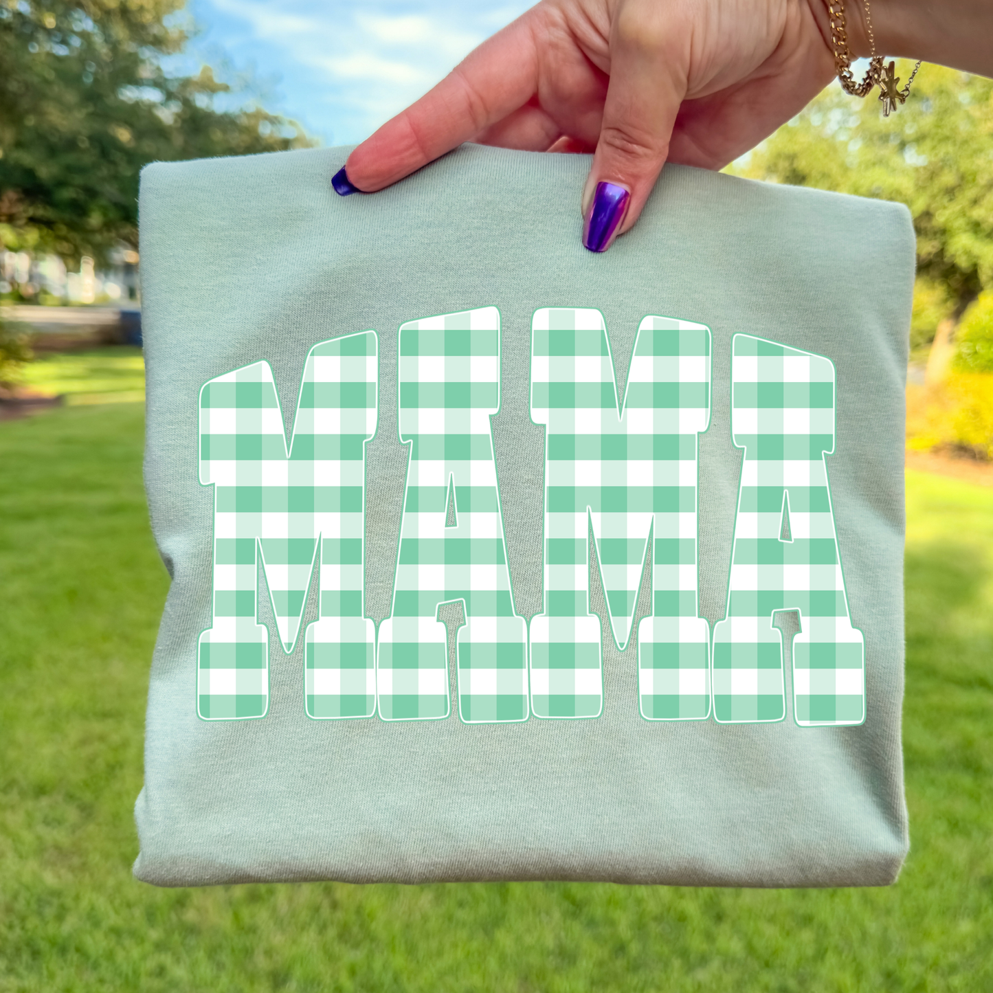 Gingham Checkered Mama (MULTI COLOR OPTIONS Full Color DTF Transfer