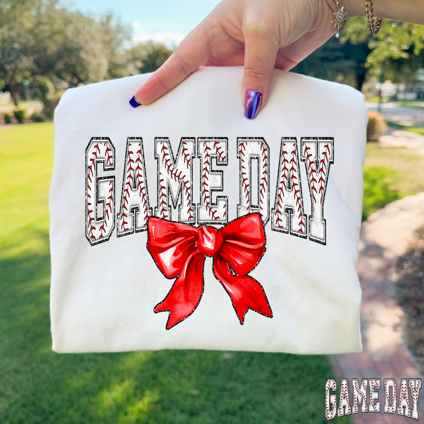 Game Day Baseball With Bow Full Color DTF Transfer