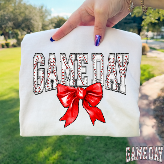 Game Day Baseball With Bow Full Color DTF Transfer