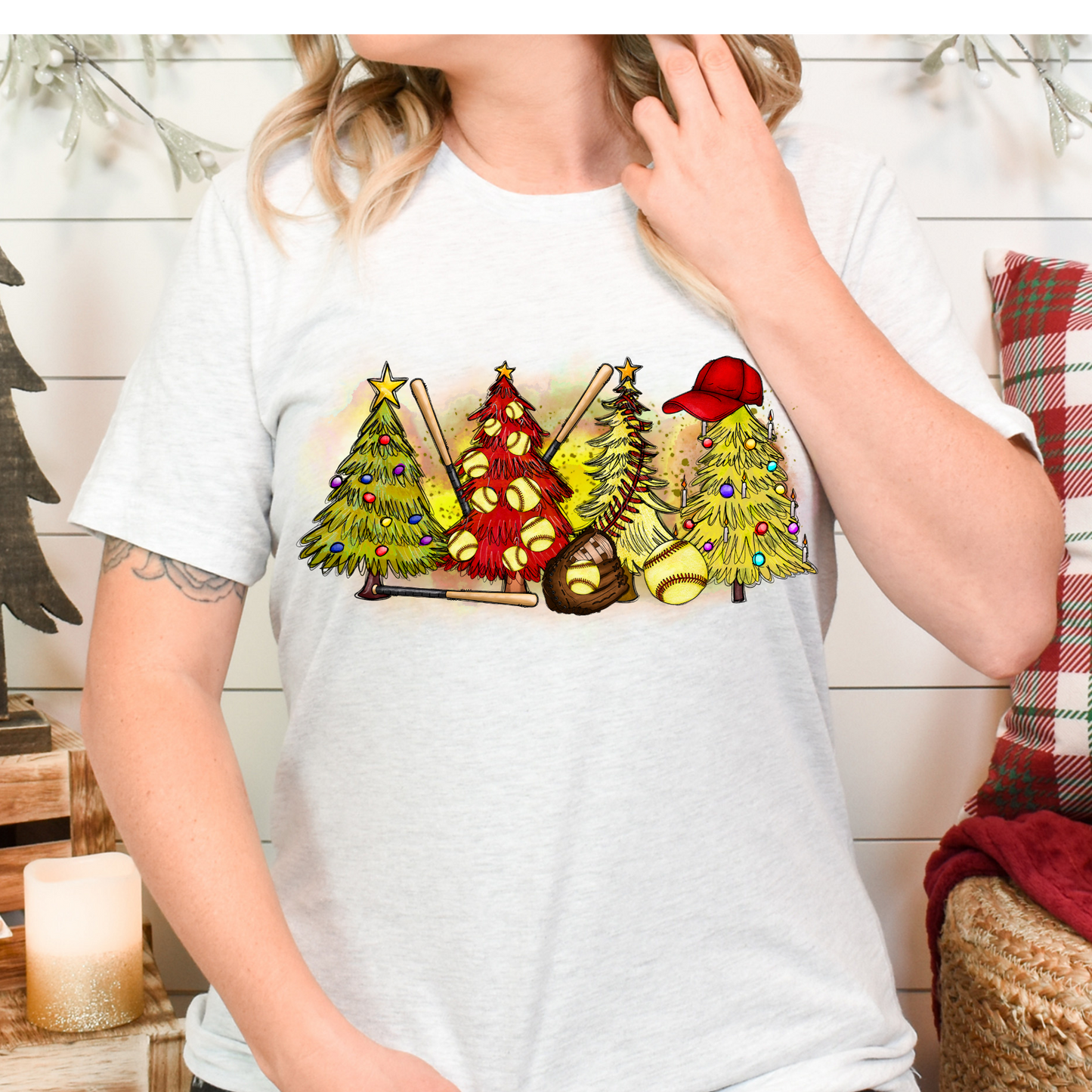 Softball Christmas Trees Full Color DTF Transfer