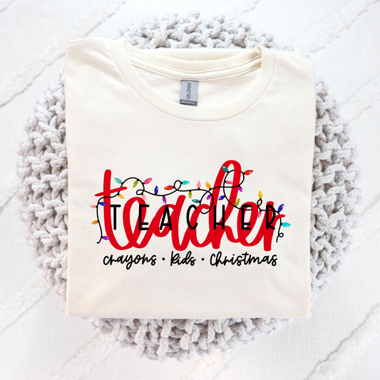 Teacher - Crayons Kids Christmas  Full Color DTF Transfer