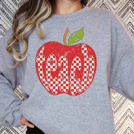 Distressed Apple Checkered Teach Full Color DTF Transfers