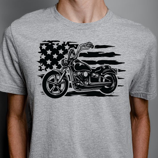 Distressed Flag w/ Motorcycle Full Color DTF Transfer